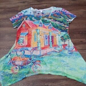 Leoma‎ Lovegrove Top Shirt Women's L Florida Orange Plantation Print